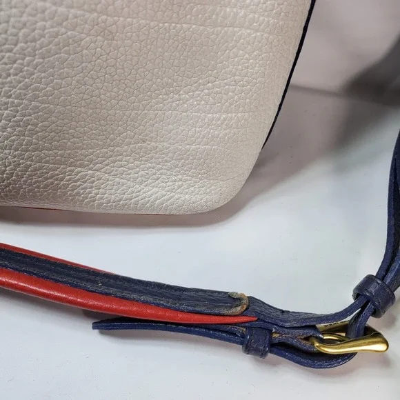 Vintage DOONEY & BOURKE White Blue Red Leather Teton Drawstring Bag Shoulder - Picture 5 of 9